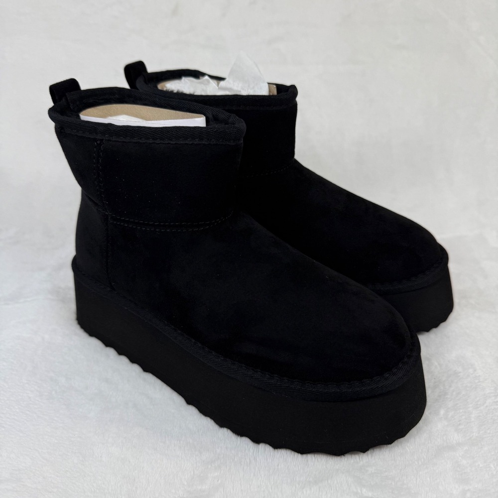 Steve Madden Crue Black Platform Mini Boots Faux Fur Lined‎ Womens 6.5 CRUE01S1